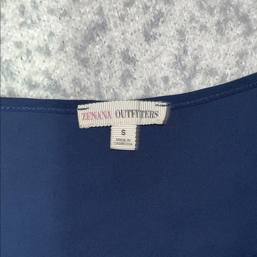Zenana Outfitters Dark Blue Blouse with Gold Buttons - Picture 2 of 5